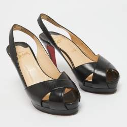 Christian Louboutin Black Leather Soso Slingback Pumps Size 38