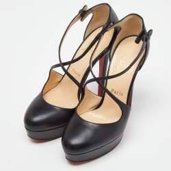 مملوكة مسبقًا Christian Louboutin Black Leather Borghese 140 Platform Pumps Size 37.5