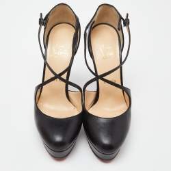 مملوكة مسبقًا Christian Louboutin Black Leather Borghese 140 Platform Pumps Size 37.5