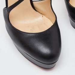مملوكة مسبقًا Christian Louboutin Black Leather Borghese 140 Platform Pumps Size 37.5