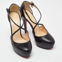 مملوكة مسبقًا Christian Louboutin Black Leather Borghese 140 Platform Pumps Size 37.5