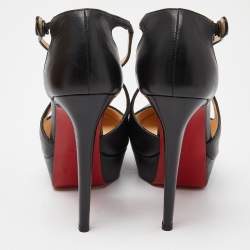 مملوكة مسبقًا Christian Louboutin Black Leather Borghese 140 Platform Pumps Size 37.5