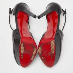 مملوكة مسبقًا Christian Louboutin Black Leather Borghese 140 Platform Pumps Size 37.5