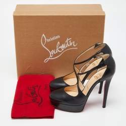 مملوكة مسبقًا Christian Louboutin Black Leather Borghese 140 Platform Pumps Size 37.5