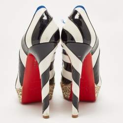 Christian Louboutin White/Black Striped Leather and Patent Foraine Pumps Size 39