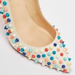 Pre Owned Christian Louboutin Off White Leather Pigalle Spikes Pumps Size 38.5