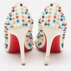 Pre Owned Christian Louboutin Off White Leather Pigalle Spikes Pumps Size 38.5