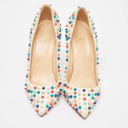 Pre Owned Christian Louboutin Off White Leather Pigalle Spikes Pumps Size 38.5