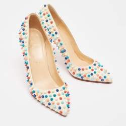 Pre Owned Christian Louboutin Off White Leather Pigalle Spikes Pumps Size 38.5