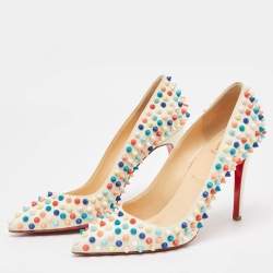 Pre Owned Christian Louboutin Off White Leather Pigalle Spikes Pumps Size 38.5