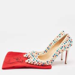 Pre Owned Christian Louboutin Off White Leather Pigalle Spikes Pumps Size 38.5