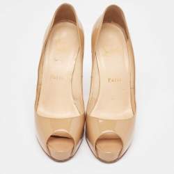 Pre Owned Christian Louboutin Beige Patent Lady Peep Pumps Size 36