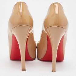 Pre Owned Christian Louboutin Beige Patent Lady Peep Pumps Size 36