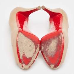 Pre Owned Christian Louboutin Beige Patent Lady Peep Pumps Size 36