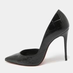 Pre Owned Christian Louboutin Black Croc Embossed Leather Iriza Pumps Size 36.5