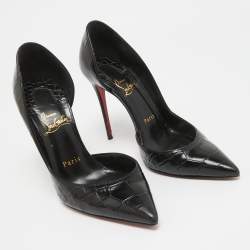 Pre Owned Christian Louboutin Black Croc Embossed Leather Iriza Pumps Size 36.5