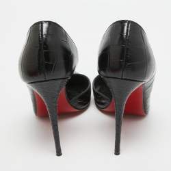 Pre Owned Christian Louboutin Black Croc Embossed Leather Iriza Pumps Size 36.5