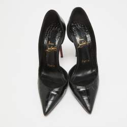 Pre Owned Christian Louboutin Black Croc Embossed Leather Iriza Pumps Size 36.5