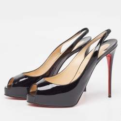 Christian Louboutin Black Patent Leather Private Number Sandals Size 40