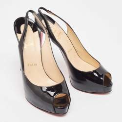 Christian Louboutin Black Patent Leather Private Number Sandals Size 40