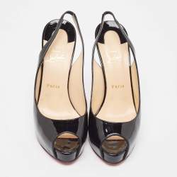 Christian Louboutin Black Patent Leather Private Number Sandals Size 40