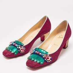 Pre Owned Christian Louboutin Pink Lurex Fabric Oaxacana Pumps Size 38.5