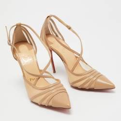 Christian Louboutin Beige Leather and Mesh Theodorella Pumps Size 35