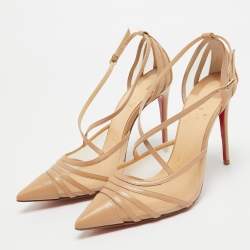 Christian Louboutin Beige Leather and Mesh Theodorella Pumps Size 35