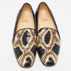 Christian Louboutin Tricolor Python Smoking Slippers Size 38