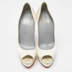 مملوكة مسبقًا Christian Louboutin Cream Satin Lady Peep Toe Platform Pumps Size 37