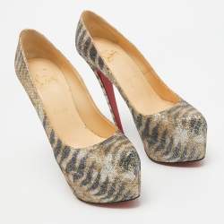 Pre Owned Christian Louboutin Gold Glitter Daffodile Pumps Size 39