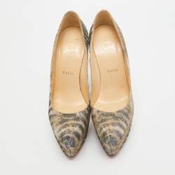 Pre Owned Christian Louboutin Gold Glitter Daffodile Pumps Size 39