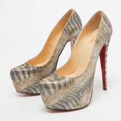 Pre Owned Christian Louboutin Gold Glitter Daffodile Pumps Size 39