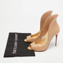 Pre Owned Christian Louboutin Beige Leather Pijonina Pumps Size 39