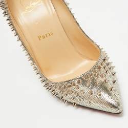 Christian Louboutin Gold Laminated Suede Escarpic Spike Pumps Size 37.5