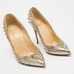 Christian Louboutin Gold Laminated Suede Escarpic Spike Pumps Size 37.5