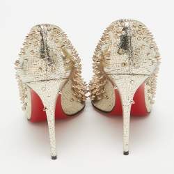 Christian Louboutin Gold Laminated Suede Escarpic Spike Pumps Size 37.5