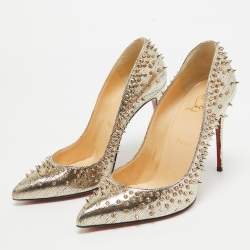 Christian Louboutin Gold Laminated Suede Escarpic Spike Pumps Size 37.5