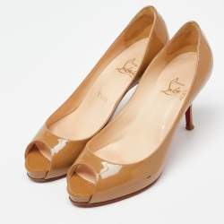 Christian Louboutin Beige Patent Leather Very Prive Pumps Size 38
