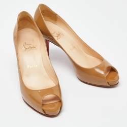 Christian Louboutin Beige Patent Leather Very Prive Pumps Size 38