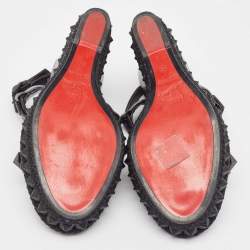 Christian Louboutin Black Embossed Lizard Pyraclou Wedge Sandals Size 35