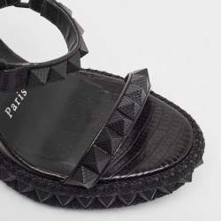 Christian Louboutin Black Embossed Lizard Pyraclou Wedge Sandals Size 35