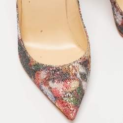 Pre Owned Christian Louboutin Multicolor Printed Coarse Glitter Pigalle Follies Pumps Size 38