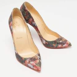 Pre Owned Christian Louboutin Multicolor Printed Coarse Glitter Pigalle Follies Pumps Size 38