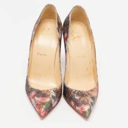 Pre Owned Christian Louboutin Multicolor Printed Coarse Glitter Pigalle Follies Pumps Size 38