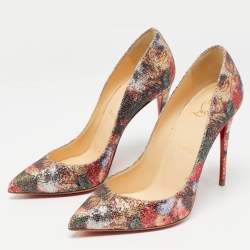 Pre Owned Christian Louboutin Multicolor Printed Coarse Glitter Pigalle Follies Pumps Size 38