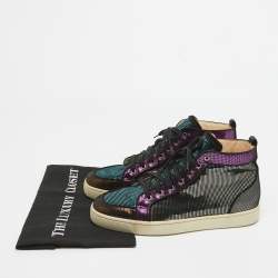 Christian Louboutin Multicolor Suede Colorblock Pattern High Top Sneakers Size 42