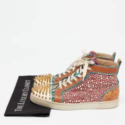 Pre Owned Christian Louboutin Multicolor Cork and Suede Bubble Spike Louis Sneakers Size 42.5