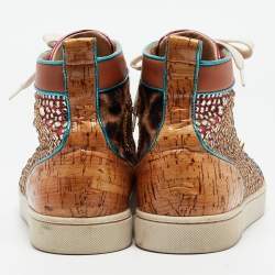 Pre Owned Christian Louboutin Multicolor Cork and Suede Bubble Spike Louis Sneakers Size 42.5