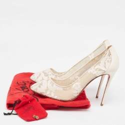 Pre Owned Christian Louboutin White Lace Dorissima Pumps Size 40